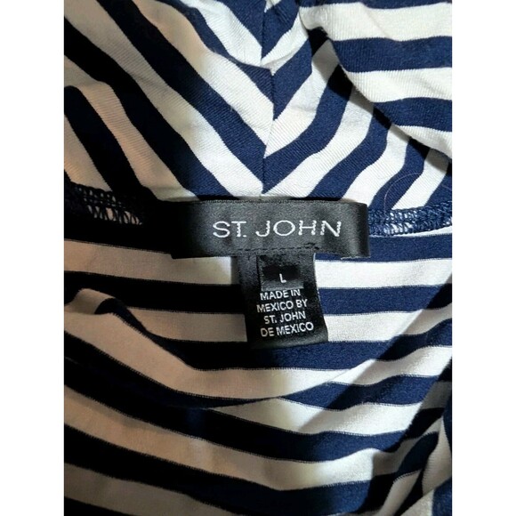 St John Blouse Top Women Large White Blue Striped Viscose - Picture 3 of 7